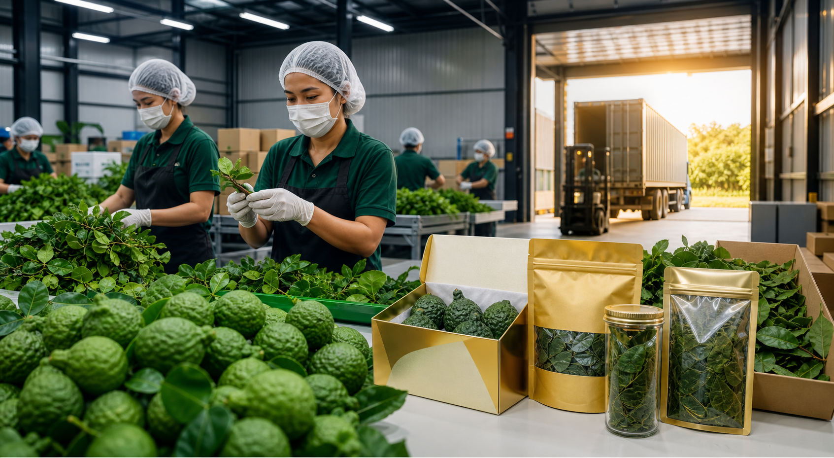 Tropical produce being packed for export in a modern packing house